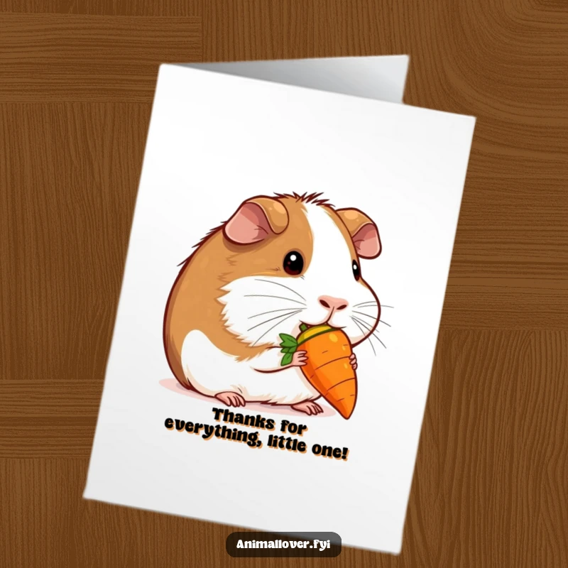 Funny Free Printable Thank You Card: A contented guinea pig nibbles a tiny carrot, sending a sweet thank you.