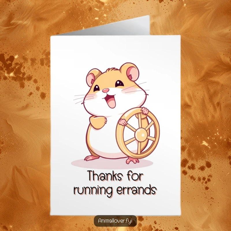 Funny Free Printable Thank You Card: A determined hamster pushing its tiny wheel with impressive might.