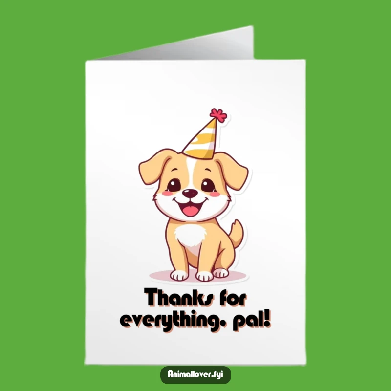 Free Printable Thank You Card: Happy Dog in Party Hat, Humorous Downloadable Gratitude