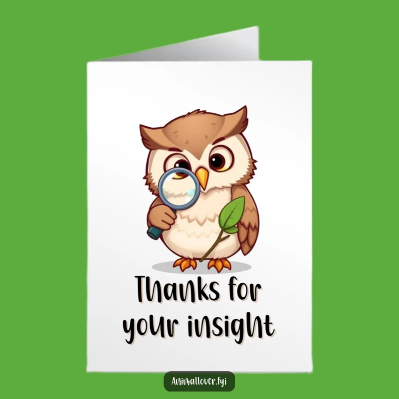 Free Printable Thank You Card: Owl Magnifies Leaf, Thoughtful Nature Lover
