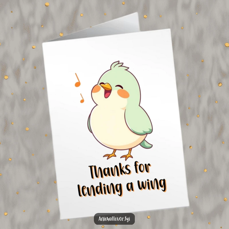 Funny Free Printable Thank You Card: A happy bird with puffed chest sings a cheerful tune, conveying sincere thanks.