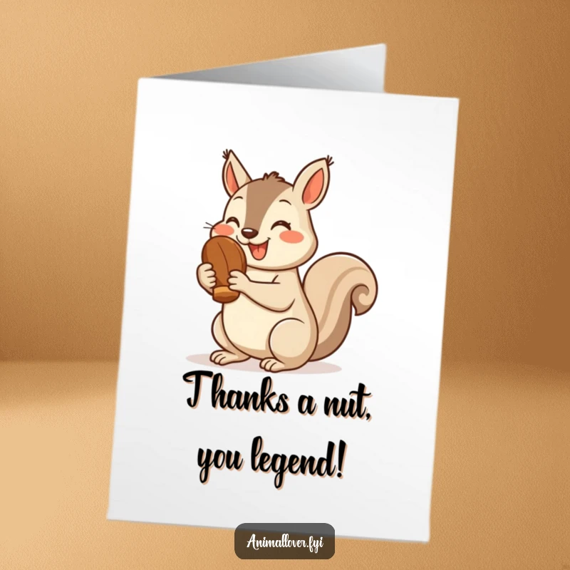 Funny Free Printable Thank You Card: A cheerful squirrel offers thanks with a nut and a thumbs up.
