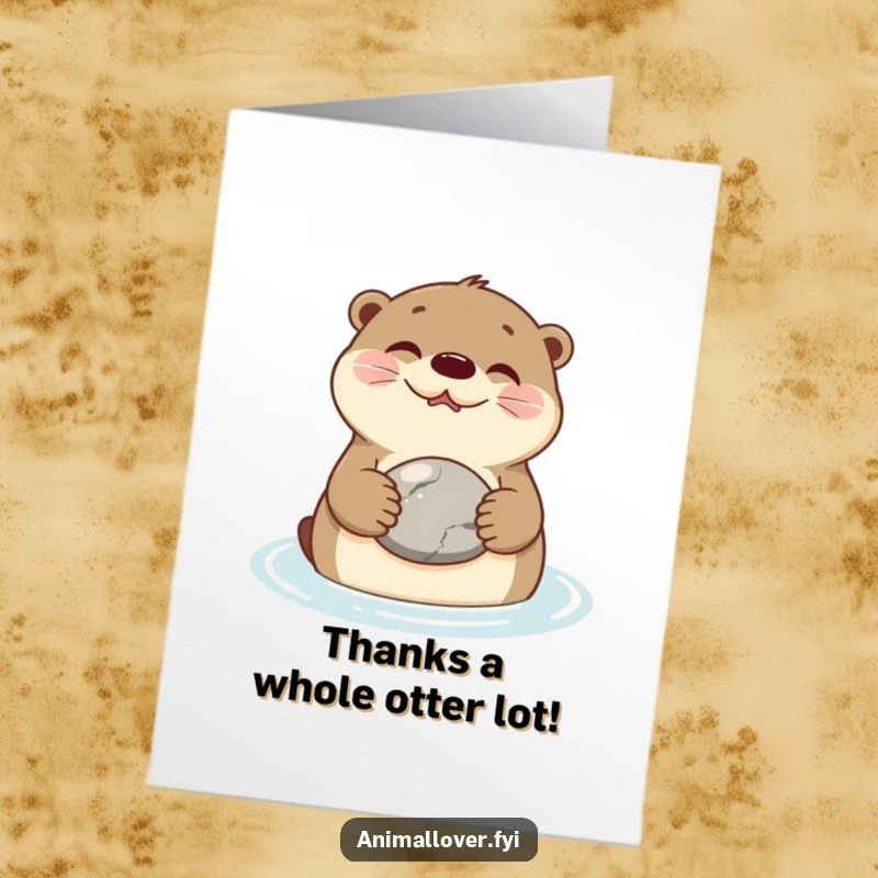 Funny Free Printable Thank You Card: A smiling otter floats on its back, cherishing a smooth stone to say thank you.