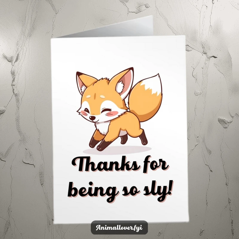 Funny Free Printable Thank You Card: A mischievous fox cub playfully chases its tail, sending thanks with lively energy.