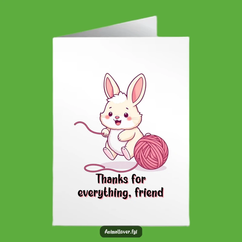 Free Printable Thank You Card: Bunny Chases Yarn, Whimsical Pet Lover Card
