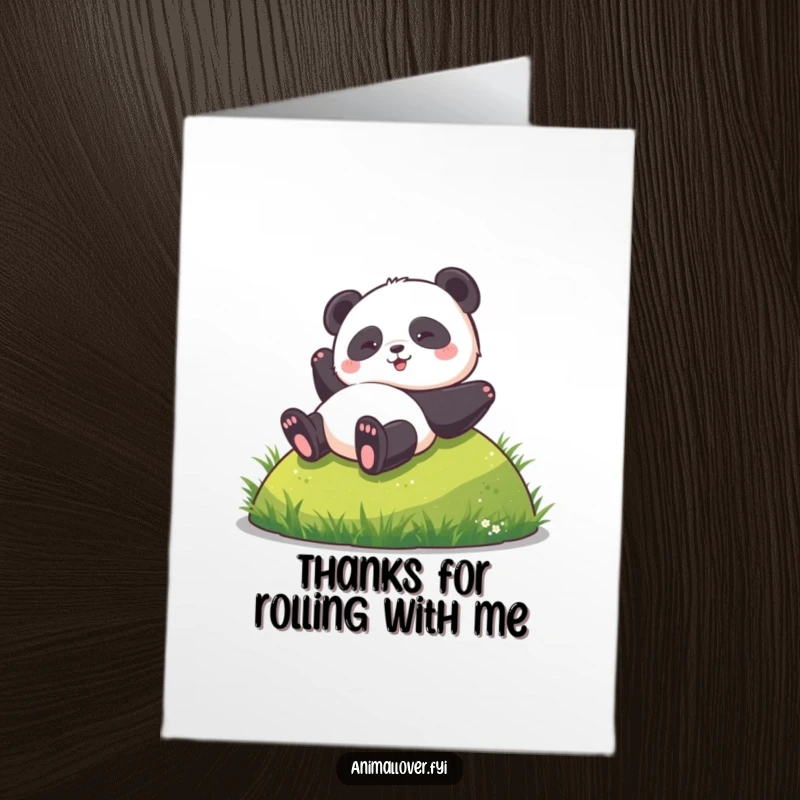 Funny Free Printable Thank You Card: A playful panda rolls down a hill, sending a big thank you message.