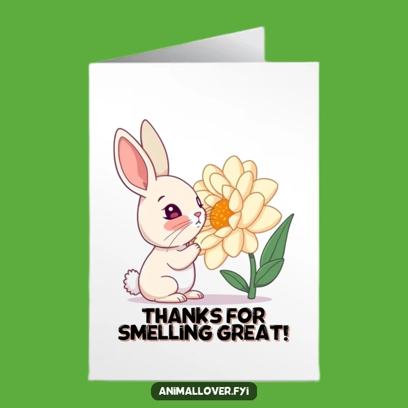 Free Printable Rabbit Thank You Card: Flower Sniffer Gratitude Downloadable