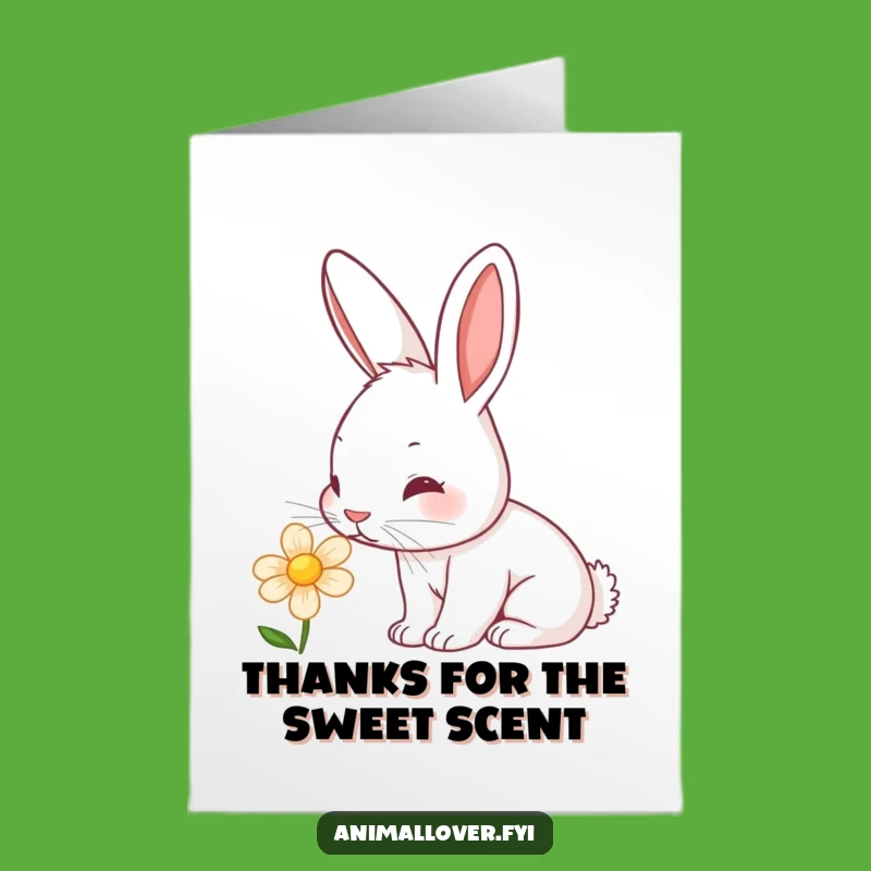 Free Printable Thank You Card: Rabbit Flower Sniff - Grateful Nature Downloadable