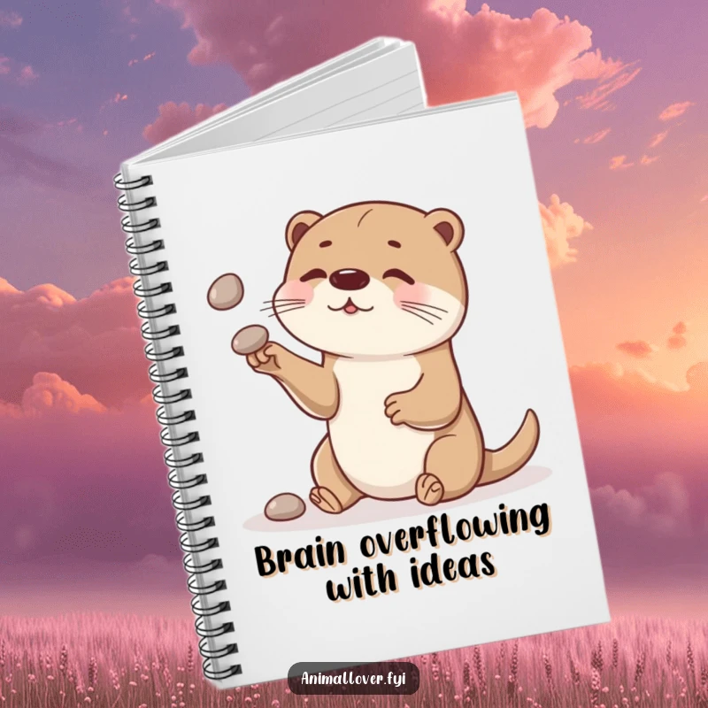 Funny otter notebook with a curious otter juggling smooth stones, perfect for jotting down playful ideas.