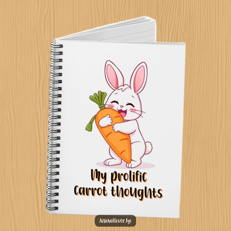 Funny notebook with a happy bunny hugging a huge carrot, perfect for notes and sketches. A cute and useful gift.
