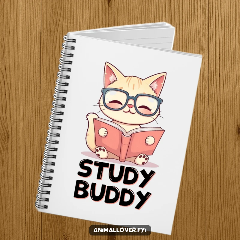 Funny Notebook: A cat wearing large glasses reads a big book, ready to capture your smartest ideas and keenest observations.