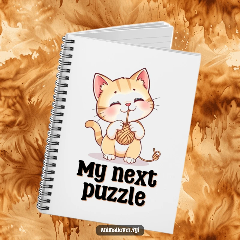 Funny notebook with a curious cat batting at a dangling ball of yarn, inspiring creativity and fun.