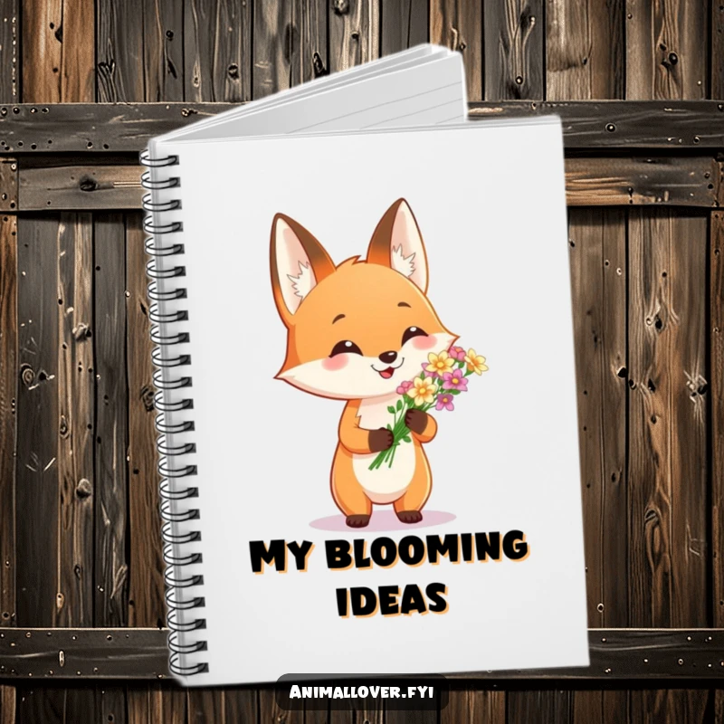 Funny notebook with a proud fox holding flowers, perfect for notes and sketches. A cute and useful gift.