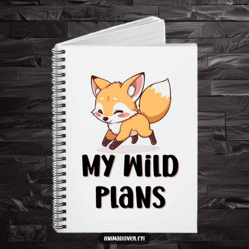 Funny mischievous fox cub chasing its tail on a notebook, perfect for notes with a playful and humorous theme.