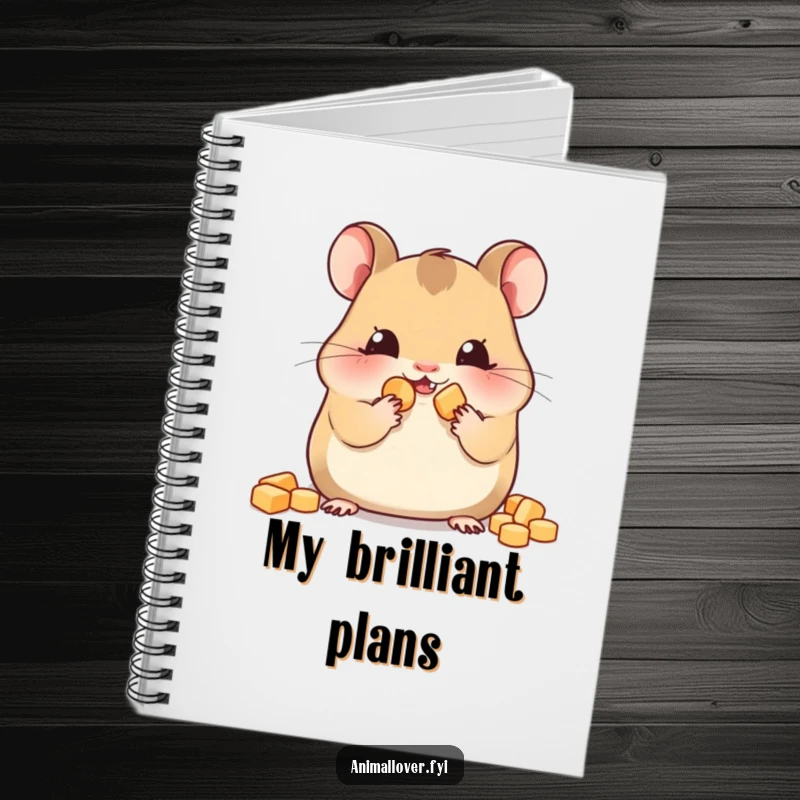 Funny hamster notebook cover featuring a happy hamster with full cheeks, ideal for jotting down notes, ideas, or snack lists.