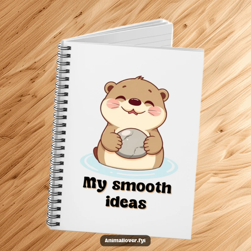 Funny Notebook with a smiling otter floating on its back, holding a stone, inspiring calm thoughts and ideas.