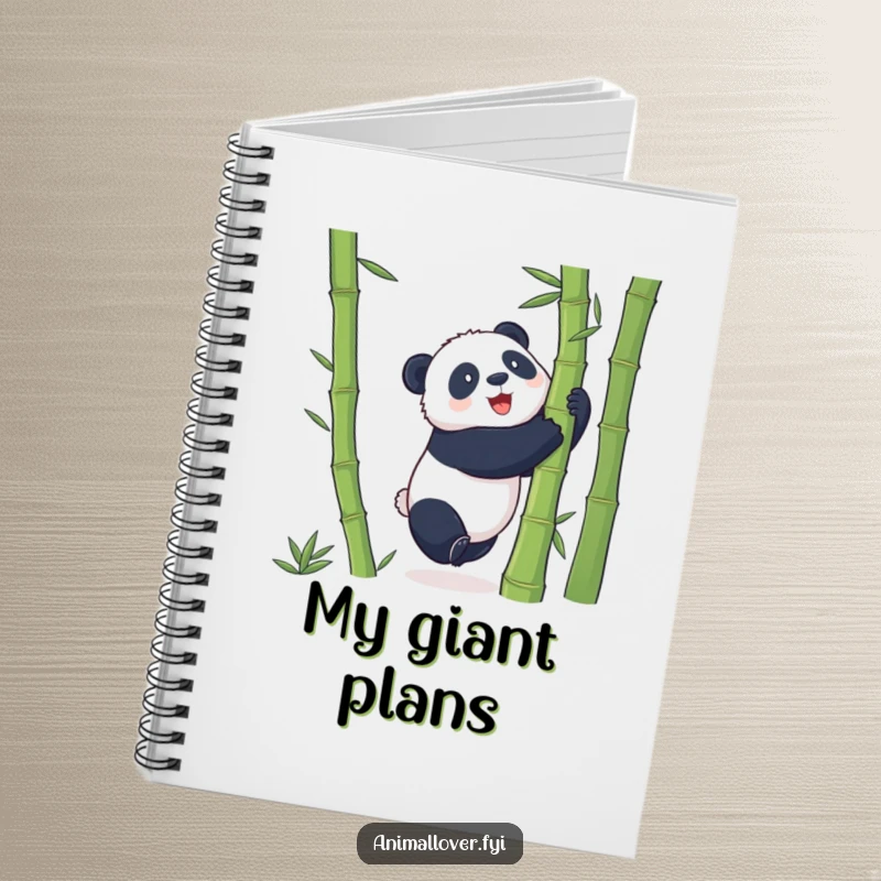 Funny Notebook with a playful panda hugging a giant bamboo stalk, inspiring creative thoughts and big ideas.