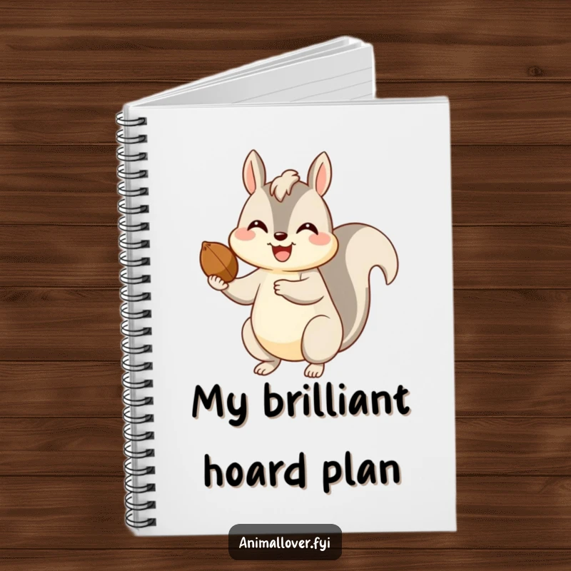 Funny notebook cover of a happy squirrel offering a nut with a big smile, inspiring cheerful note-taking.