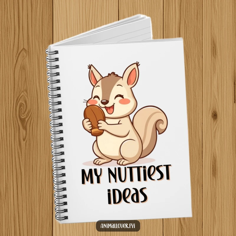 Funny squirrel notebook with a cheerful squirrel holding a nut and giving a thumbs up, perfect for jotting down happy thoughts.