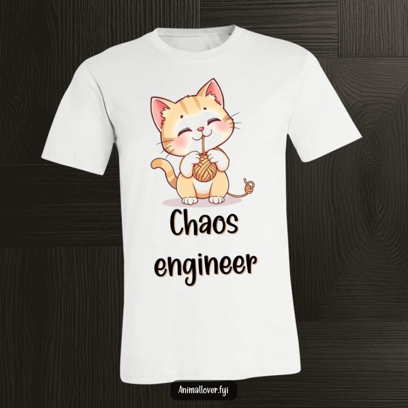 Funny t-shirt of a curious cat intensely focused on batting a dangling ball of yarn, showcasing pure feline focus.