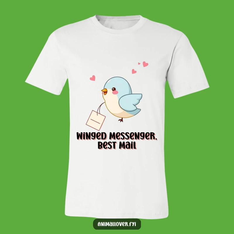 Funny Bird Note T-Shirt: Flying Messenger with Heartfelt Note, Quirky & Humorous Tee