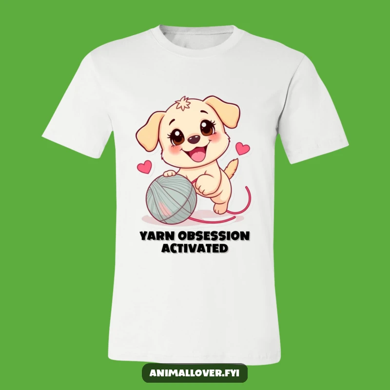 Funny Puppy Yarn Heart T-Shirt: Playful Pup Chasing Joyful Ball - Comical Pet Gift