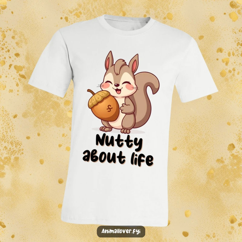 Funny Squirrel Winking T-Shirt with a smiling squirrel clutching a huge acorn and giving a sly wink, perfect for outdoor lovers.