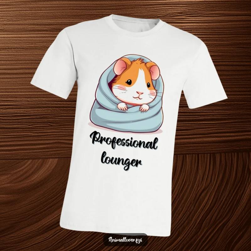 Funny t-shirt showcasing a blissfully snuggled guinea pig nestled in a fluffy blanket, embodying ultimate relaxation.