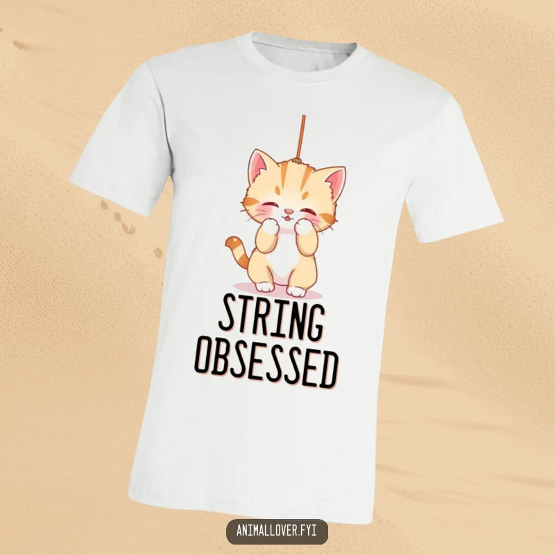 Funny T-Shirt: An adorable kitten is caught in a moment of pure fun, playfully batting at a dangling string.
