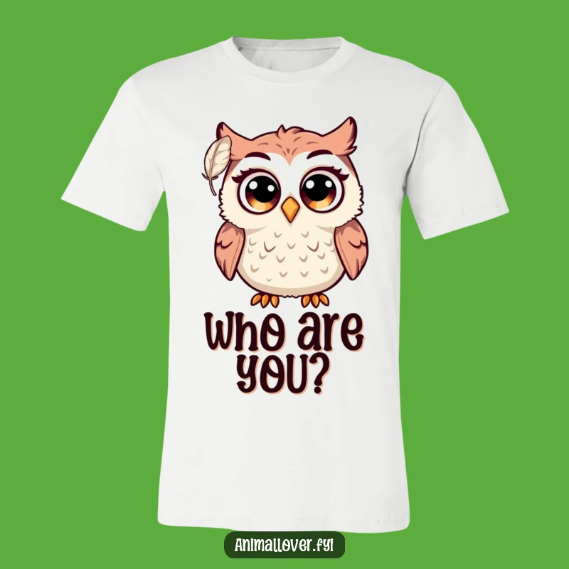 Funny Surprised Owl T-Shirt: Big Eyes Startled by Feather, Comical Gift