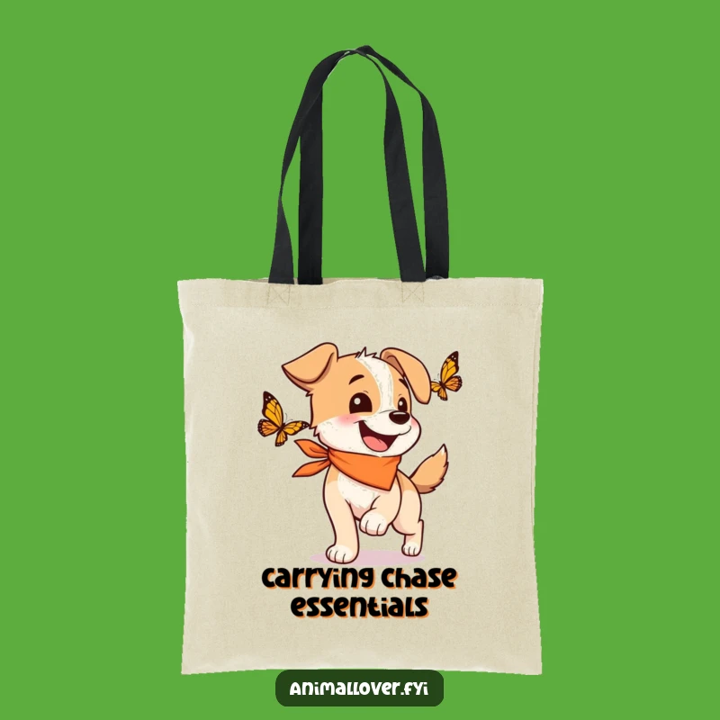 Funny Happy Dog Tote Bag: Bandana Pup Butterfly Hunt, Cute & Practical Funny Gift!