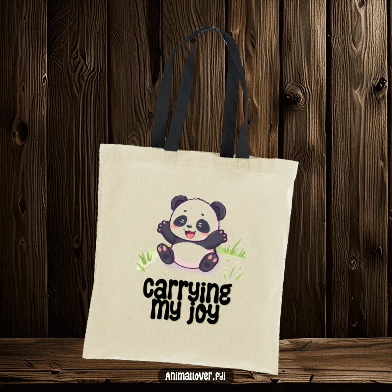 Funny Panda Cub Rolling Tote Bag featuring a delighted panda cub tumbling joyfully down a grassy slope, perfect for everyday use.