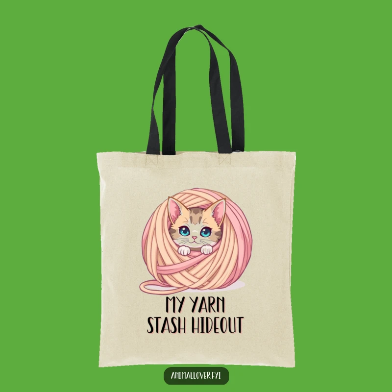 Funny Curious Cat Yarn Tote Bag, Carry Your Essentials with Feline Flair