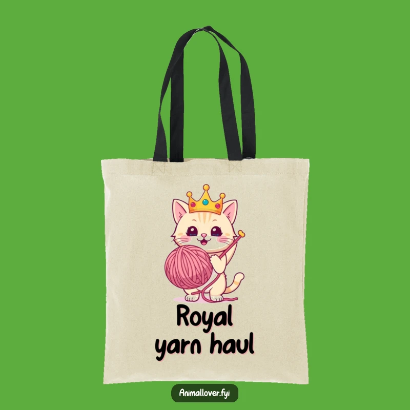 Funny Royal Cat Tote Bag: Crowned Yarn Collector, Stylish Funny Cat Gift!