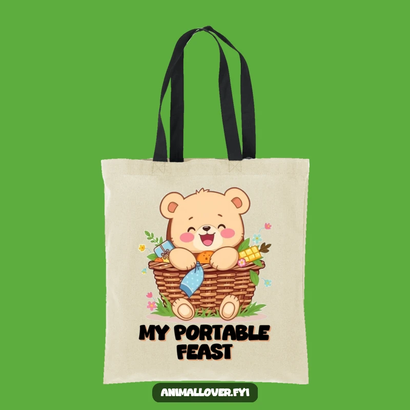 Funny Bear Cub Picnic Tote Bag: Happy Foodie Carry-all, Joyful & Funny