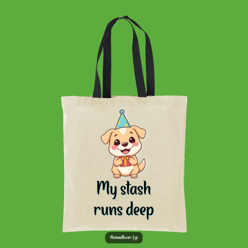Funny Dog Party Tote Bag: Gift-Holding Pup in Hat, Stylish & Hilarious Carry-all