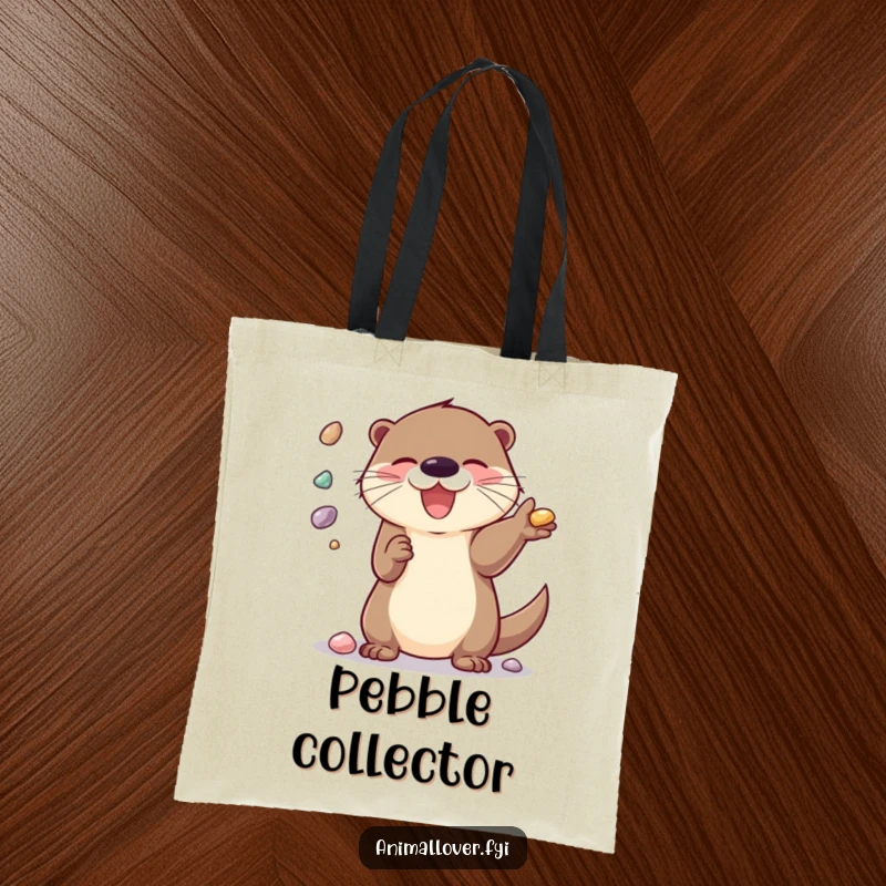 Funny Tote Bag: A happy otter juggling shiny pebbles, perfect for carrying your treasures.